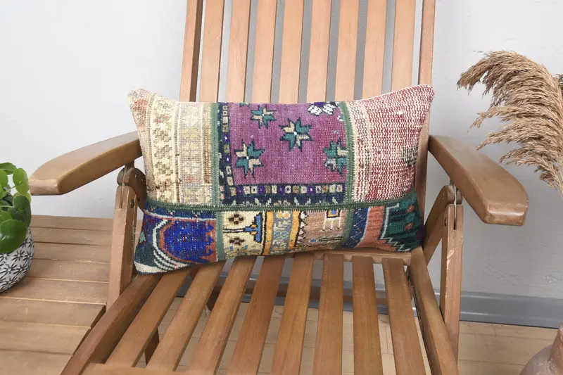 Nomadic Pillow Case, Chair Cushion Case, Boho Pillow Sham Cover, Kilim Cushion Sham, 12x20 Purple Cushion Cover, Pillow Sham, Boho Pillow - 1