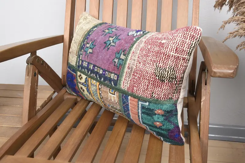 Nomadic Pillow Case, Chair Cushion Case, Boho Pillow Sham Cover, Kilim Cushion Sham, 12x20 Purple Cushion Cover, Pillow Sham, Boho Pillow - 3