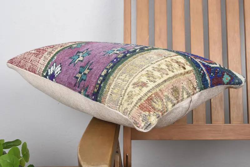 Nomadic Pillow Case, Chair Cushion Case, Boho Pillow Sham Cover, Kilim Cushion Sham, 12x20 Purple Cushion Cover, Pillow Sham, Boho Pillow - 6
