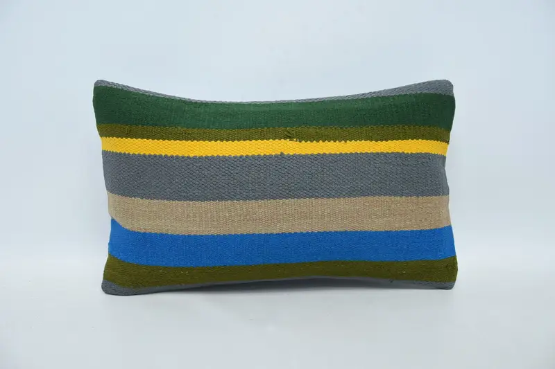 Boho Pillow, Ethnic Pillow Case, Neutral Pillow Case, Traditional Cushion, Kilim Pillow Cover, Gift Pillow, Cushion Cover, 12x20 Green Cushion - 1