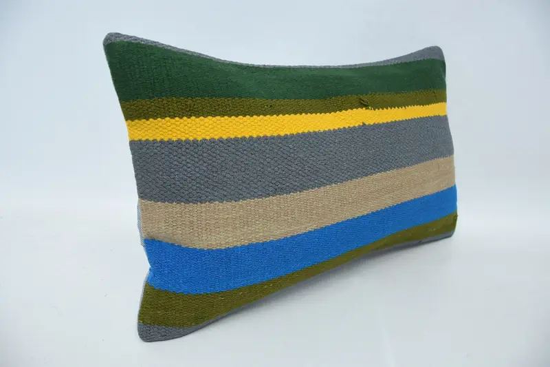 Boho Pillow, Ethnic Pillow Case, Neutral Pillow Case, Traditional Cushion, Kilim Pillow Cover, Gift Pillow, Cushion Cover, 12x20 Green Cushion - 3