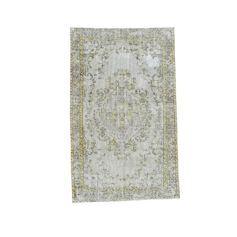 Vintage 5.4x8.5 ft Rug, Large Turkish Rug, Gray Yellow Wool Rug - 1