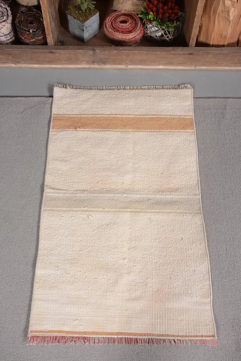 Turkish 1.8x3.1 ft Rug, Kilim Vintage Rug, Beige Geometric Rug - 1