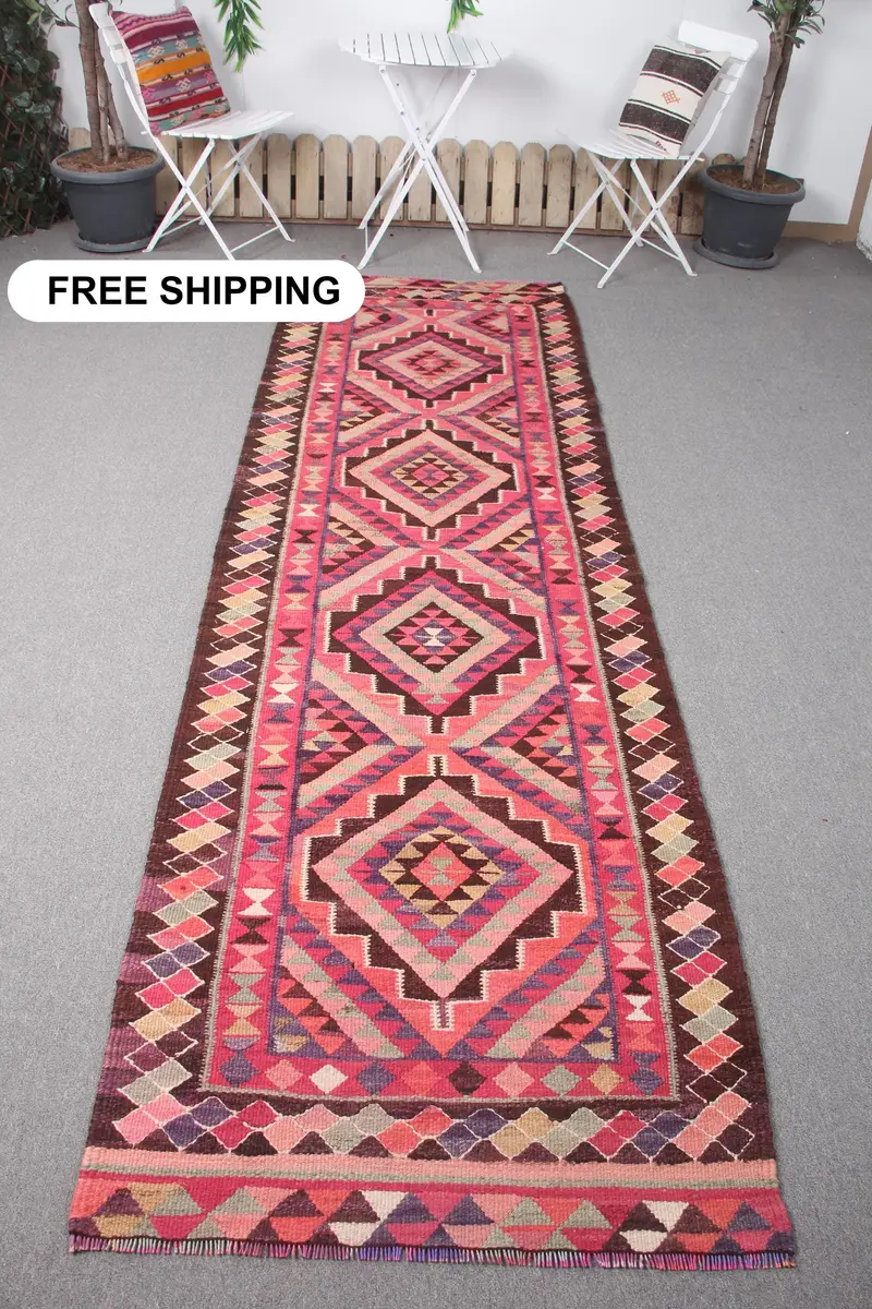 Pink & Purple Patchwork Rug, 3x10,5 ft