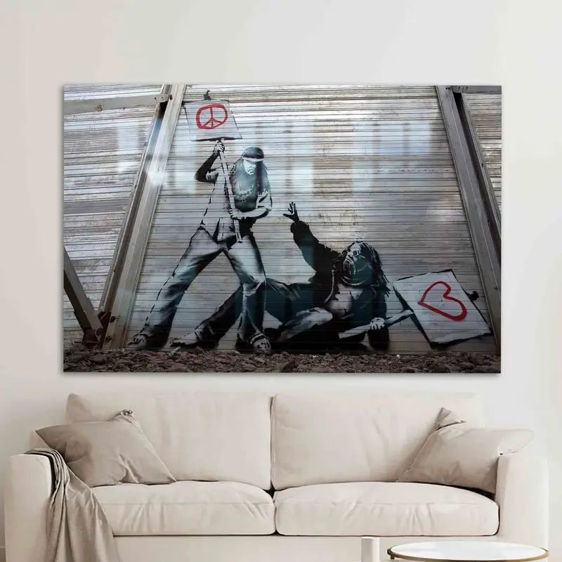 Elegant Printed Glass: Banksy Love, Peace, Street, Graffiti Art