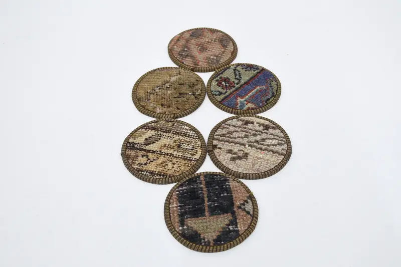 Bohemian Blue and Brown Round Coaster, Ethnic-Inspired Coaster
