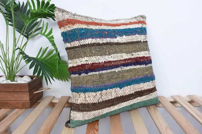 Seat Pillow Case, Pillow, Boho Pillow Sham Cover, Throw Kilim Pillow, Turkish Kilim Pillow, Turkish Rugs Pillow Sham, 20x20 White Cushion - 4