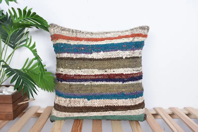 Seat Pillow Case, Pillow, Boho Pillow Sham Cover, Throw Kilim Pillow, Turkish Kilim Pillow, Turkish Rugs Pillow Sham, 20x20 White Cushion - 1