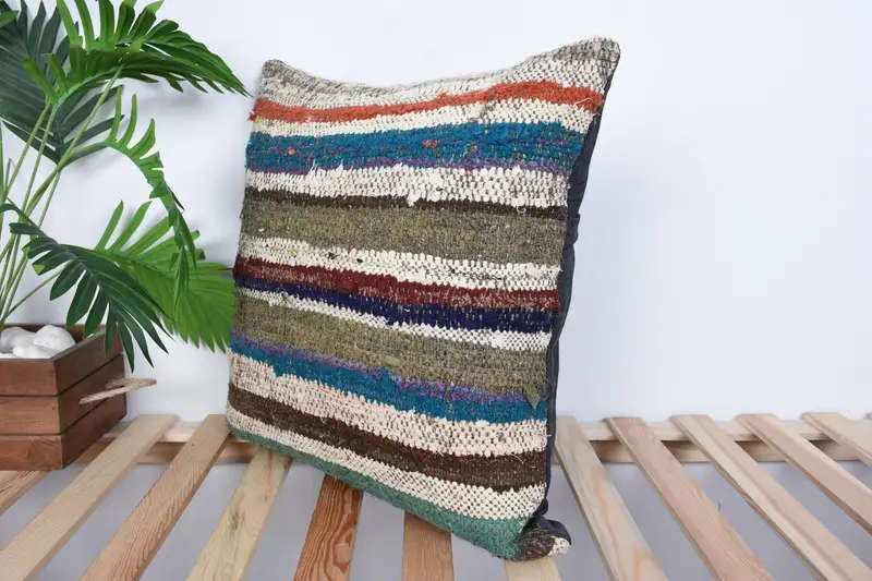 Seat Pillow Case, Pillow, Boho Pillow Sham Cover, Throw Kilim Pillow, Turkish Kilim Pillow, Turkish Rugs Pillow Sham, 20x20 White Cushion - 5