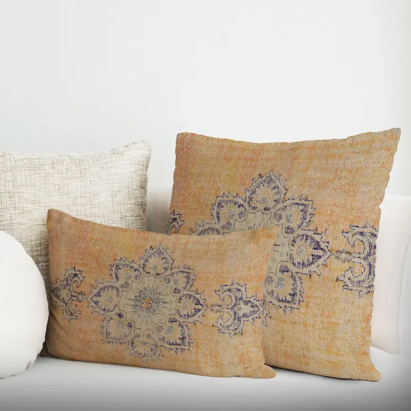 Turuncu & Mavi Desenli Baskılı Yastık - Kişiye Özel Ev Dekorasyonu