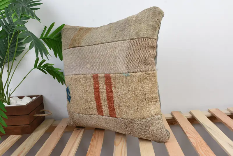 Christmas Pillow, Ethnical Kilim Rug Pillow, 20x20 Beige Pillow Case, Turkish Kilim Pillow, Pillow Sham, Vintage Kilim Pillow - 5
