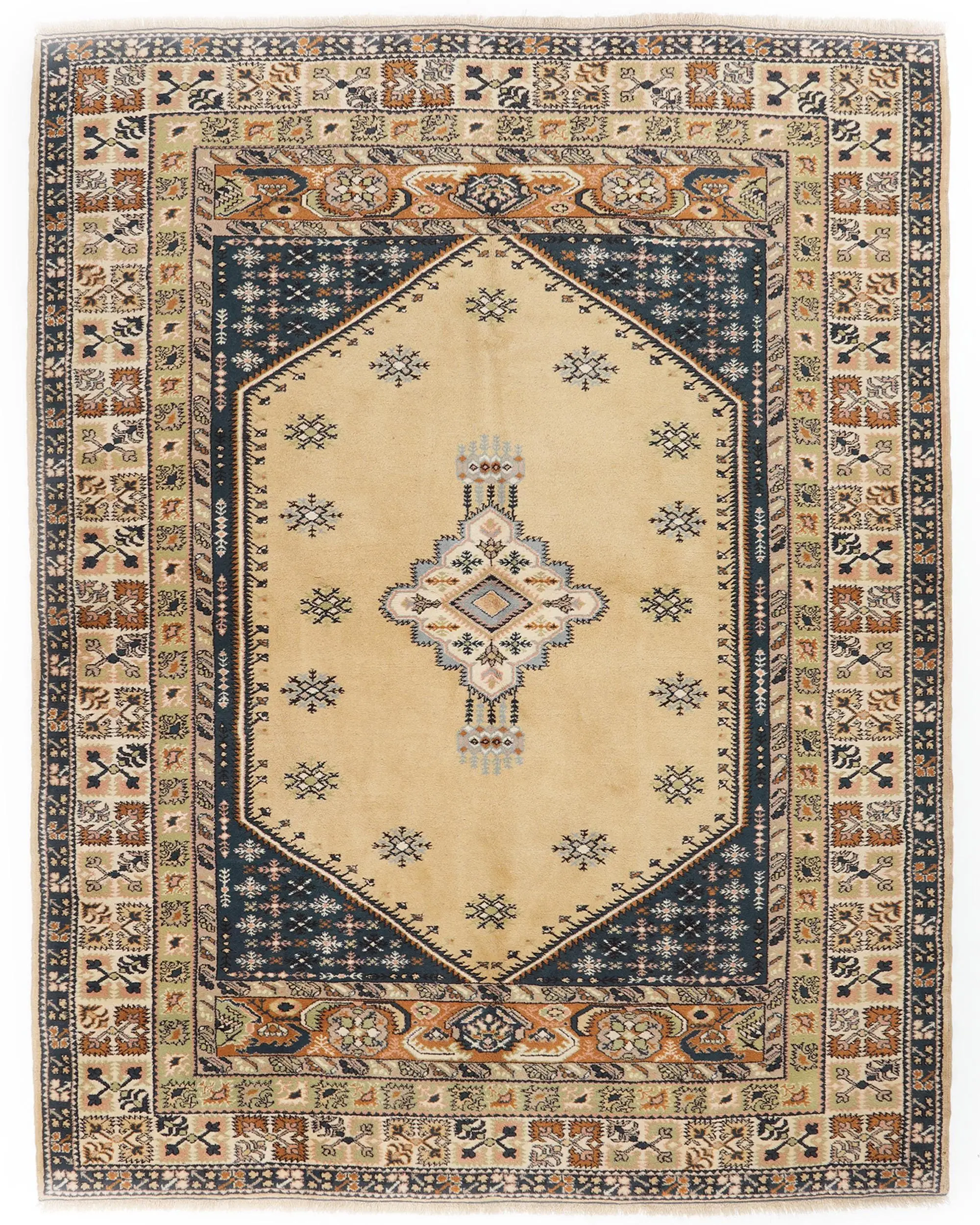 Türk Vintage Halı 6.3x8.1 ft, Mavi Büyük Yün Halı - 1