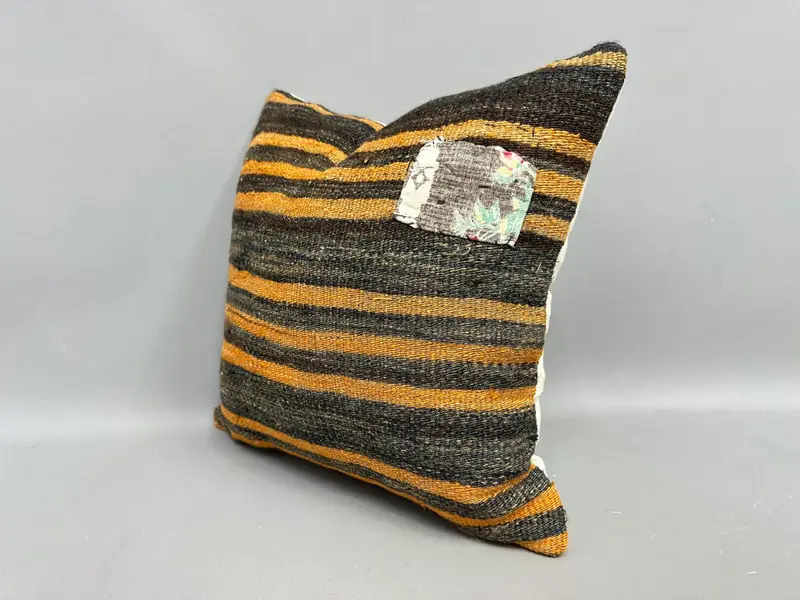Handmade Kilim Cushion, Pillow for Sofa, Pillow Cover, Vintage Kilim Pillow, 18x18 Brown Cushion, Ottoman Pillow, Sofa Bolster Pillow Cover - 3
