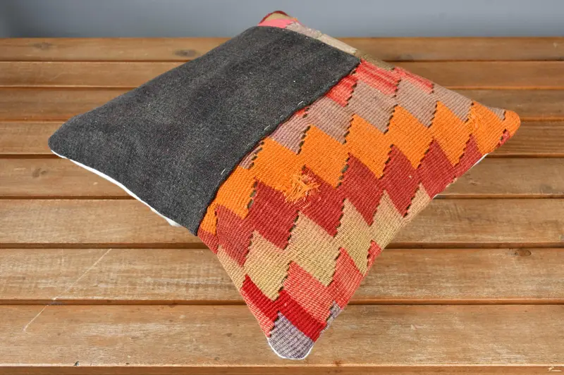 Cushion, Turkish Pillow, Bed Pillow Case, Home Decor Pillow, Antique Pillows, Morroccon Kilim Cushion Pillow Case, 12x12 Orange Pillow Sham - 2