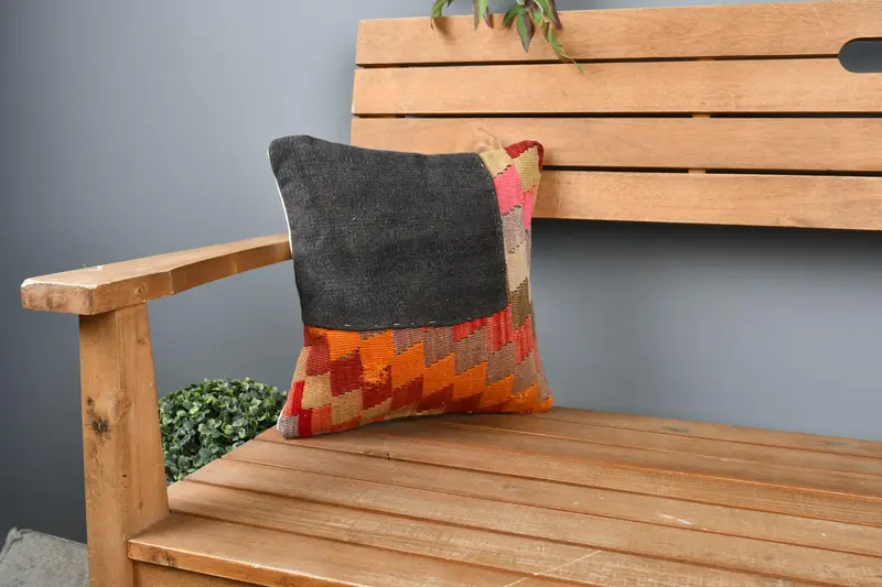 Cushion, Turkish Pillow, Bed Pillow Case, Home Decor Pillow, Antique Pillows, Morroccon Kilim Cushion Pillow Case, 12x12 Orange Pillow Sham - 1