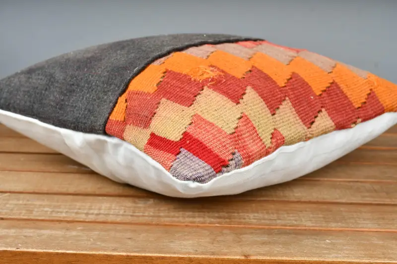 Cushion, Turkish Pillow, Bed Pillow Case, Home Decor Pillow, Antique Pillows, Morroccon Kilim Cushion Pillow Case, 12x12 Orange Pillow Sham - 4