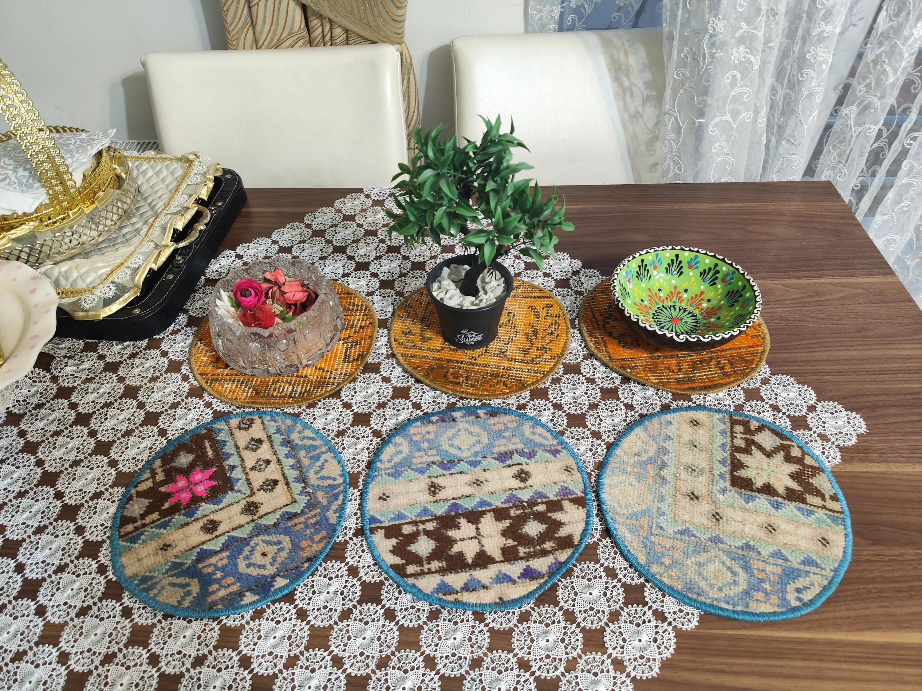 Bohemian 8.5-inch Placemats, Military Steampunk Table Mats - 1