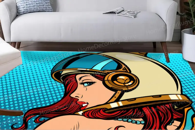 モダンな宇宙飛行士の女性プリントラグ: ポップアートエレガンス