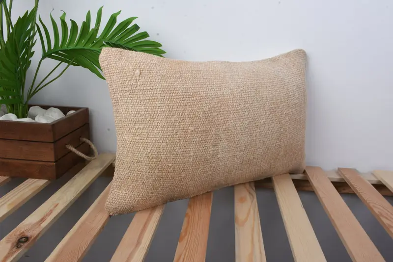 Handmade Kilim Cushion, Pillow Cover, Meditation Pillow, Boho Pillow Sham Cover, Interior Designer Pillow, Luxury Cushion, 12x20 Beige Pillow - 4