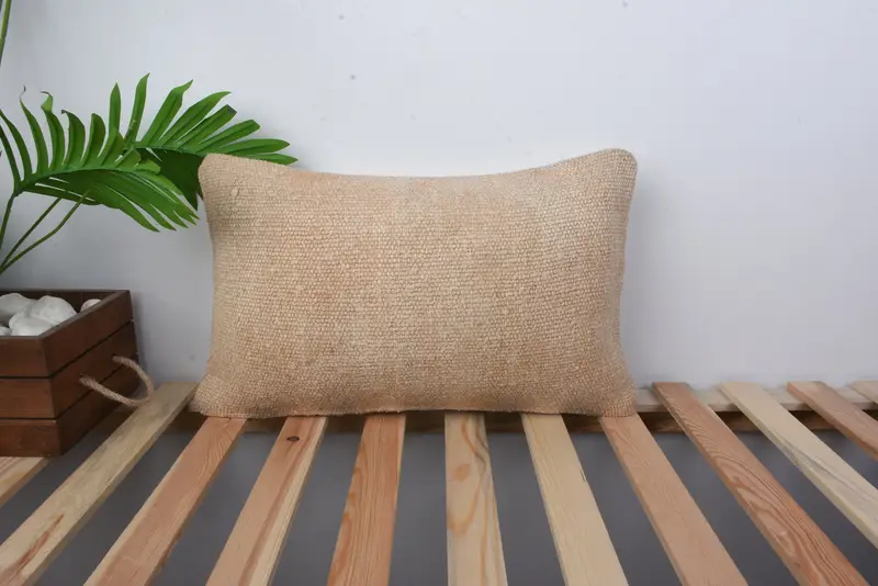 Handmade Kilim Cushion, Pillow Cover, Meditation Pillow, Boho Pillow Sham Cover, Interior Designer Pillow, Luxury Cushion, 12x20 Beige Pillow - 1