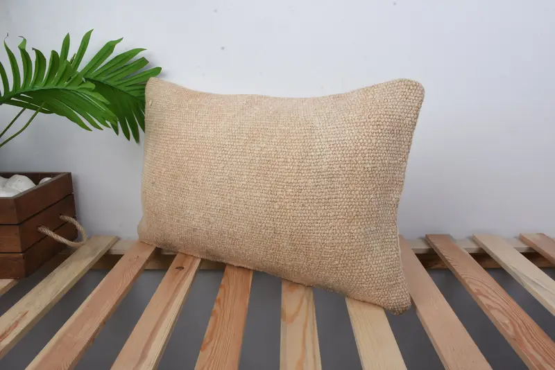 Handmade Kilim Cushion, Pillow Cover, Meditation Pillow, Boho Pillow Sham Cover, Interior Designer Pillow, Luxury Cushion, 12x20 Beige Pillow - 5