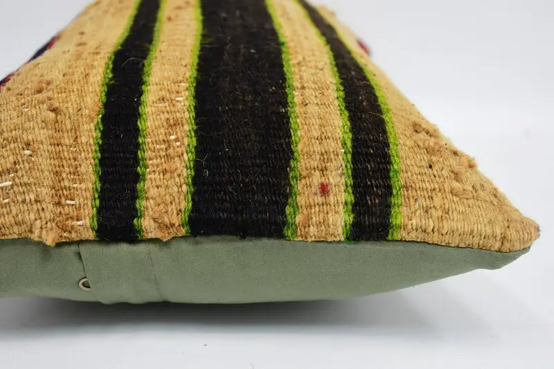 Handmade Kilim Cushion, Throw Kilim Pillow, Pillow Case, 12x20 Green Cushion Cover, Tribal Cushion Case, Bolster Cushion, Ethnical Kilim Rug Pillow - 5