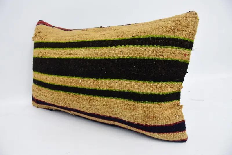 Handmade Kilim Cushion, Throw Kilim Pillow, Pillow Case, 12x20 Green Cushion Cover, Tribal Cushion Case, Bolster Cushion, Ethnical Kilim Rug Pillow - 4