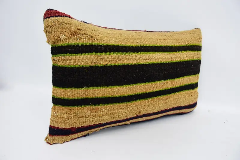 Handmade Kilim Cushion, Throw Kilim Pillow, Pillow Case, 12x20 Green Cushion Cover, Tribal Cushion Case, Bolster Cushion, Ethnical Kilim Rug Pillow - 3