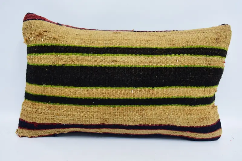 Handmade Kilim Cushion, Throw Kilim Pillow, Pillow Case, 12x20 Green Cushion Cover, Tribal Cushion Case, Bolster Cushion, Ethnical Kilim Rug Pillow - 1