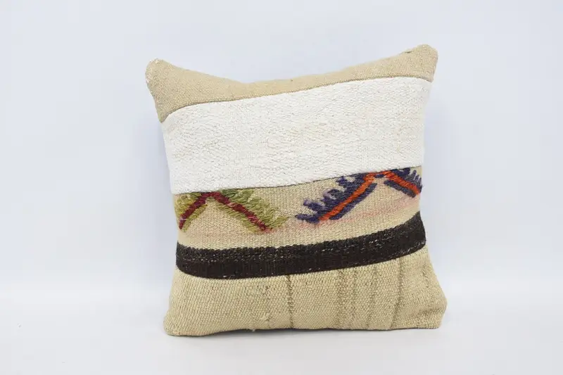 Throw Beige Cushion, Square 16x16 inch Moroccan Pillow Sham - 1