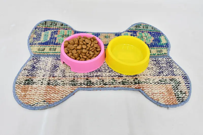 Orta Mavi ve Bej Pamuklu Köpük Dolgulu Evcil Hayvan Matı, Evcil Hayvan Pedleri