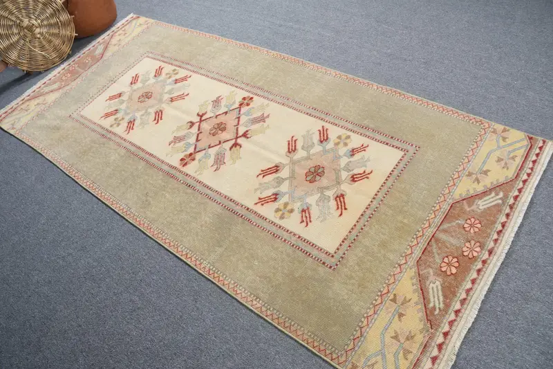 Alfombra vintage de 3,6x8,1 pies, alfombra de área turca, alfombra de lana marrón del suroeste - 1