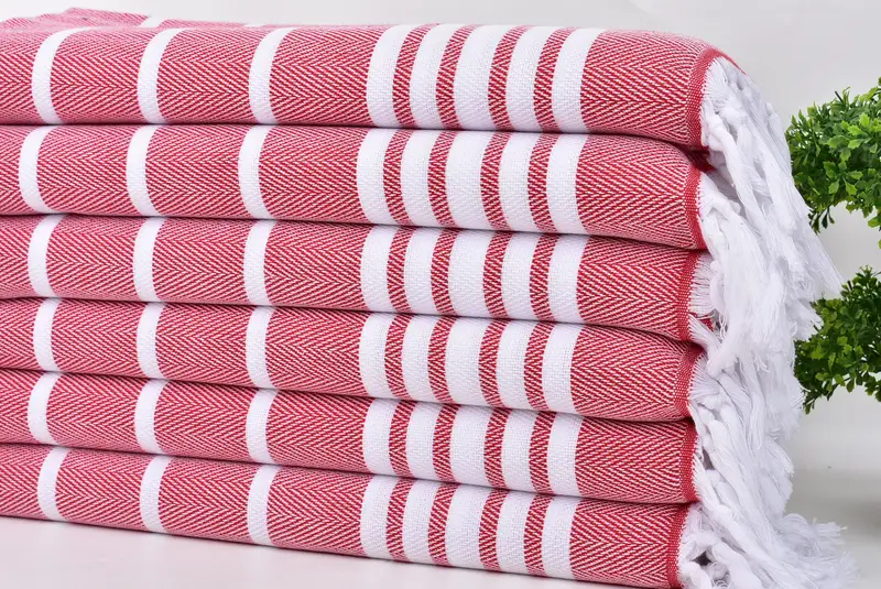 Dish Towel Turkish Cotton Red Stripes, 20x40 Inches