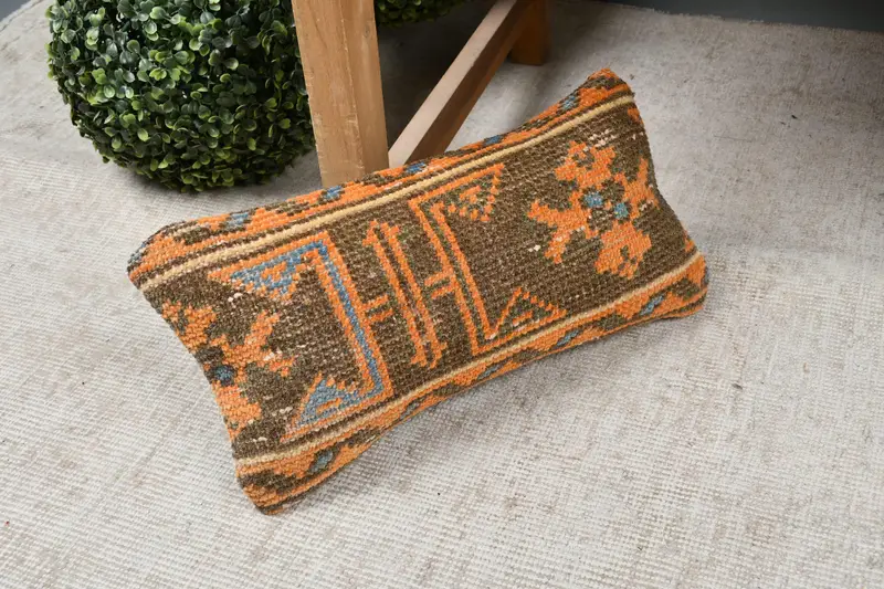 Boho Pillow, Pillow Cover, Boho Pillow Sham Cover, Kilim Pillow, Office Chair Pillow Sham, 8x16 Orange Pillow Cover, Vintage Throw Pillow Case - 7