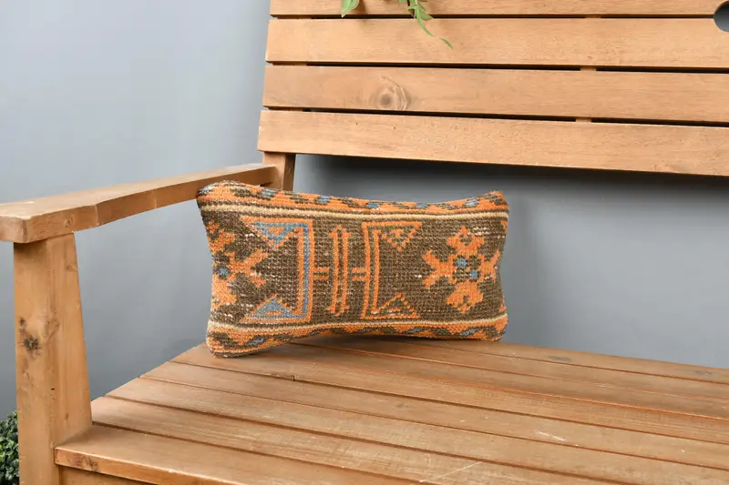 Boho Pillow, Pillow Cover, Boho Pillow Sham Cover, Kilim Pillow, Office Chair Pillow Sham, 8x16 Orange Pillow Cover, Vintage Throw Pillow Case - 1