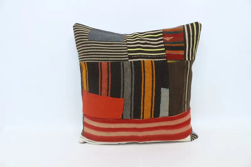 28x28 Brown Pillow Case, Square Throw Cushion, Pillow for Sofa, Meditation Cushion, Cushion Cover, Handmade Kilim Cushion, Pillow for Couch - 1
