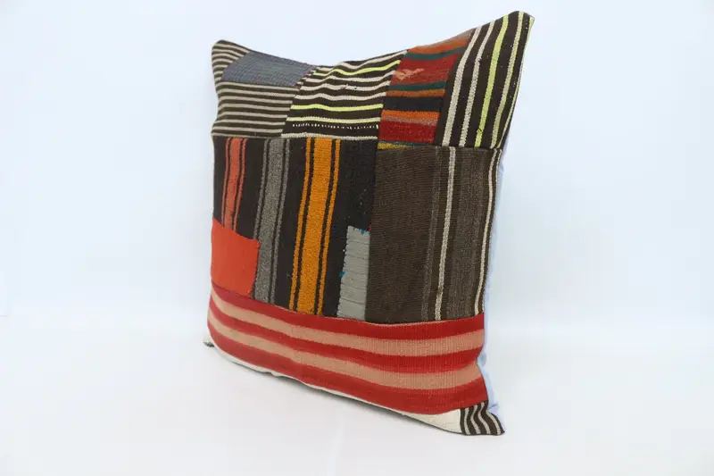 28x28 Brown Pillow Case, Square Throw Cushion, Pillow for Sofa, Meditation Cushion, Cushion Cover, Handmade Kilim Cushion, Pillow for Couch - 4