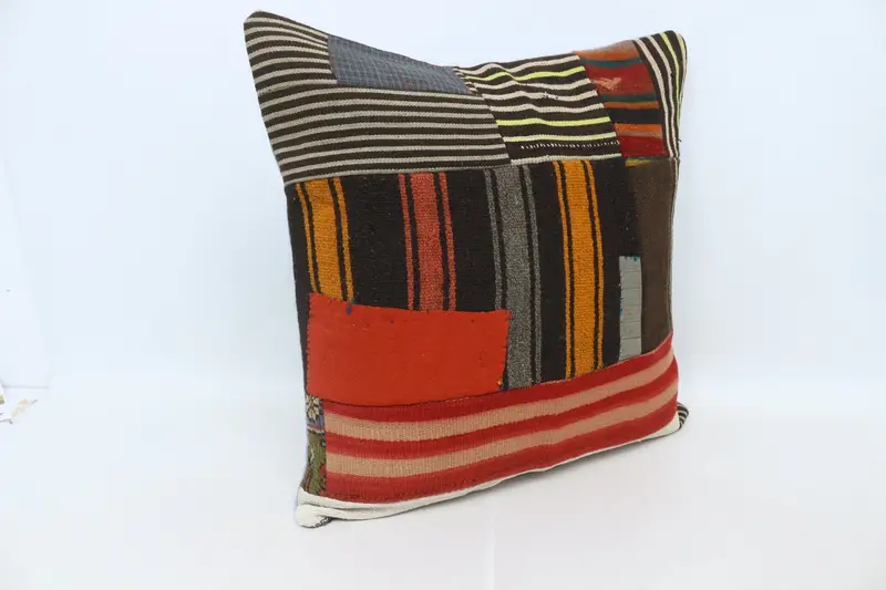 28x28 Brown Pillow Case, Square Throw Cushion, Pillow for Sofa, Meditation Cushion, Cushion Cover, Handmade Kilim Cushion, Pillow for Couch - 3