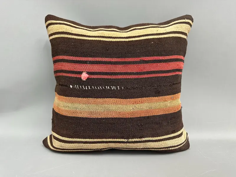 Ethnic Pillow Case, Pillow for Sofa, Kilim Pillow Cover, Pillow Cover, 18x18 Brown Pillow Cover, Interior Designer Pillow, Customized Cushion Cover - 4