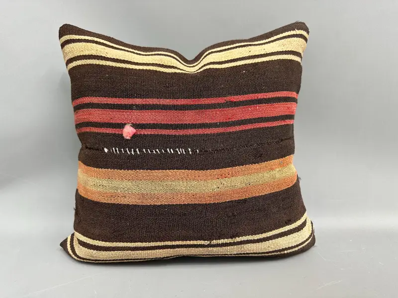 Ethnic Pillow Case, Pillow for Sofa, Kilim Pillow Cover, Pillow Cover, 18x18 Brown Pillow Cover, Interior Designer Pillow, Customized Cushion Cover - 1