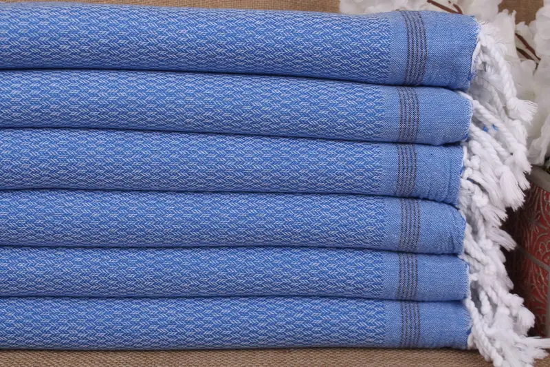 パーソナライズされたトルココットンタオル サックスブルーシェブロン、36x71インチ