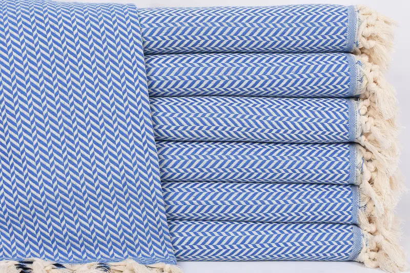 Petrol Blue Chevron Organic Cotton Beach Towel, Handmade Bath Towel, 70x40 Inches