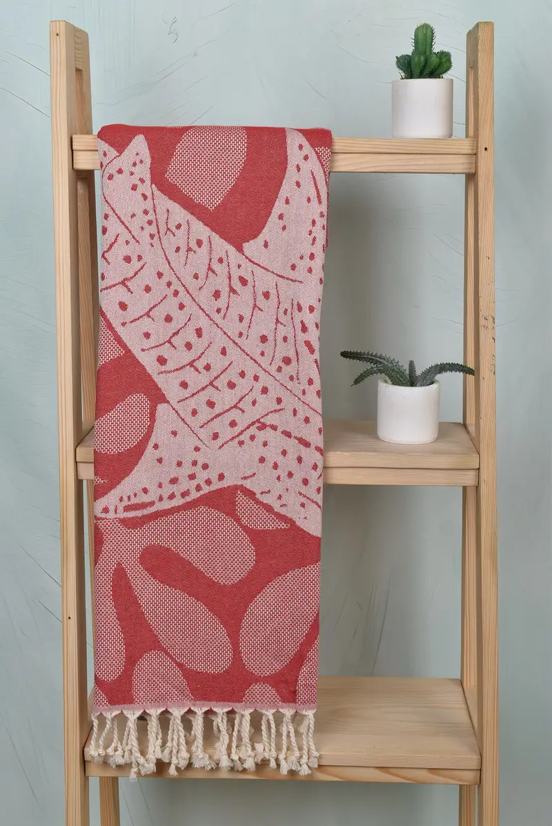 Custom Whale Design Red Cotton Towel, 70x40 inches