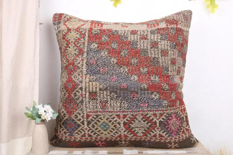28x28 Blue Pillow, Accent Throw Cushion, Kilim Pillow Cover, Boho Pillow Sham Cover, Pillow for Sofa, Pillow Case - 2