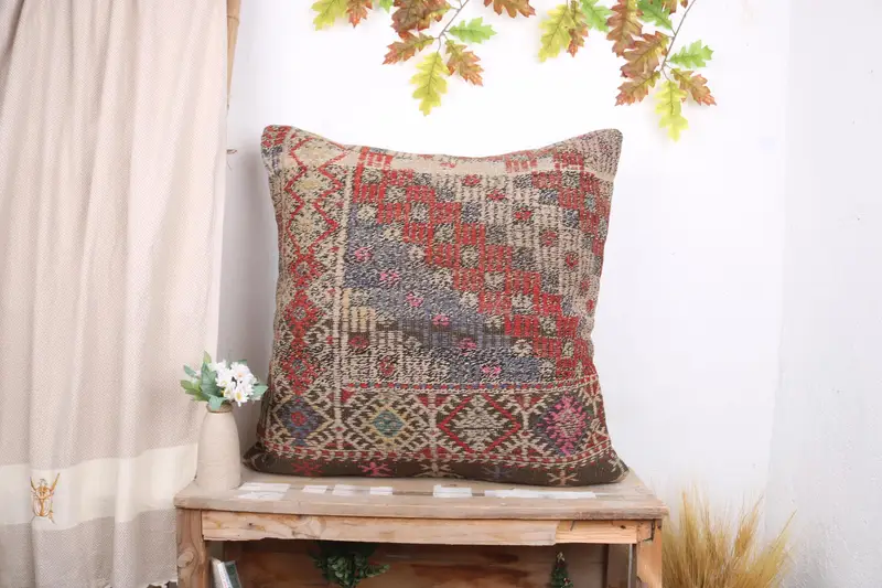 28x28 Blue Pillow, Accent Throw Cushion, Kilim Pillow Cover, Boho Pillow Sham Cover, Pillow for Sofa, Pillow Case - 1