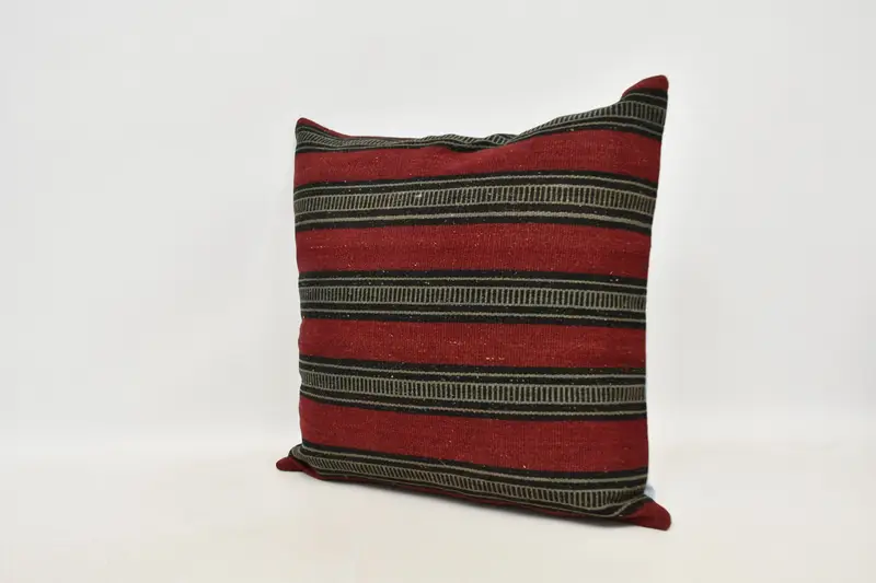 Yastık Kılıfı, Kilim Yastık Sham, El Yapımı Atma Yastığı, Atma Kilim Yastığı, Örme Yastık, 24x24 Kırmızı Yastık Kılıfı, Boho Yastık Sahibi Kapak - 4
