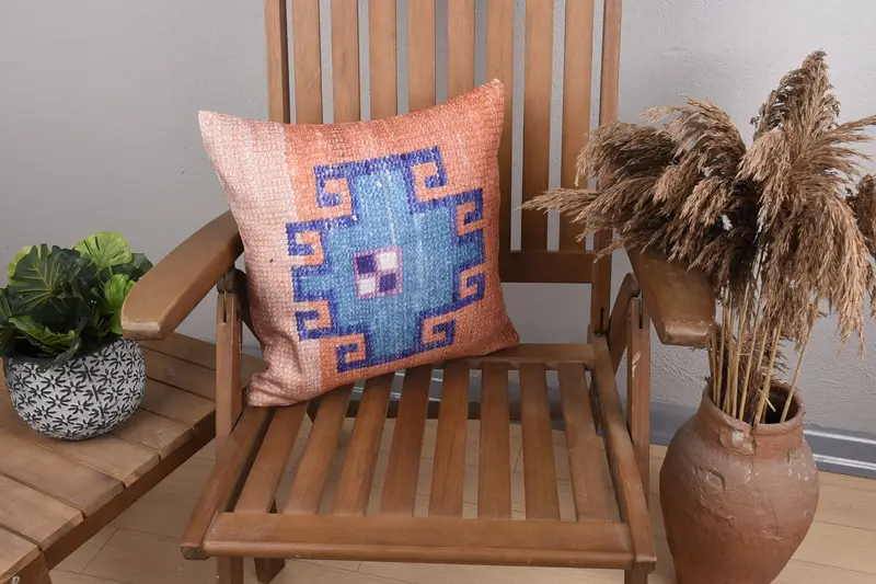 Almohada de tiro bordada floral naranja y bronce, almohada cuadrada vintage