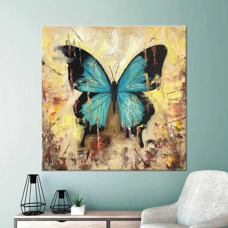 Modern Yellow Abstract Butterfly Canvas Print for Butterfly Lovers