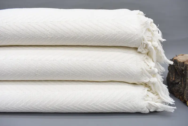 Organic Cotton Blanket, 90x82 inches, White, Turkish, Bedspread, Throw
