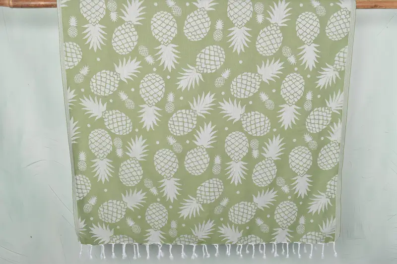 Turkish Beach Towel Khaki Green Pineapple Pattern 36x71 Inches